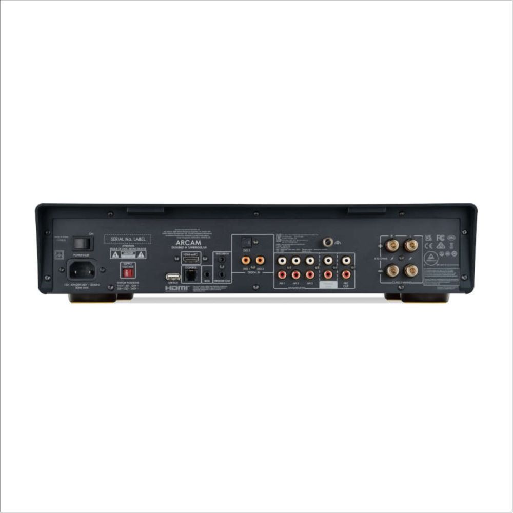 Passendes Hifi für INKLANG Lautsprecher: Vollverstärker ARCAM 15+ mit 2 x 80 Watt, DAC, Phono-Vorverstärker und Bluetooth, Geräterückseite